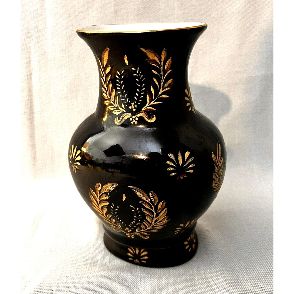 Andrea Sakek Vase Black Gold Vintage Traditional Ceramic Regency Home Decor